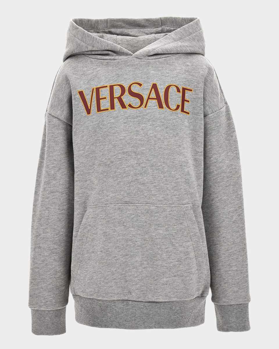 Boy's Bicolor Logo-Print Hoodie, Size 6-14